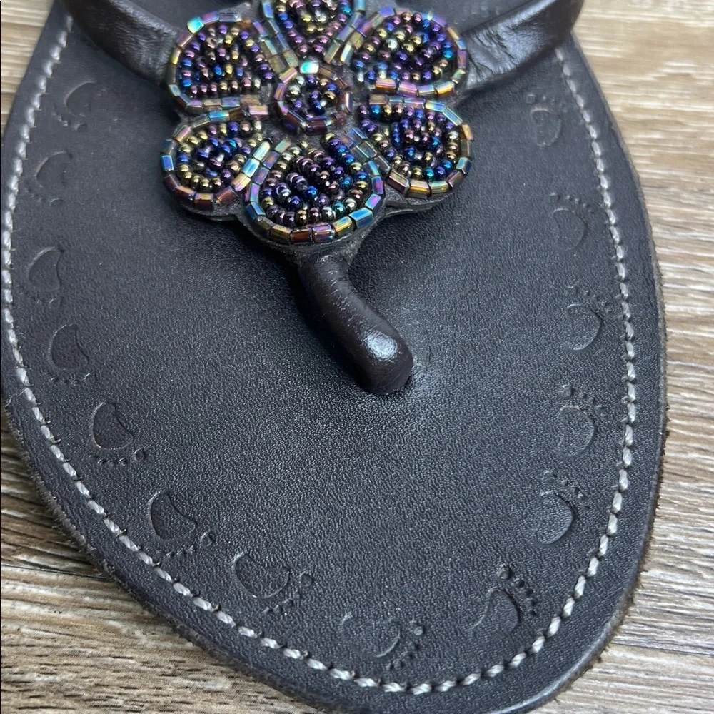 AZU’S Beaded Floral Leather Lace-Up Sandals – Size 38 (US 7)